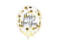 Baloane transparente Happy New Year cu confetti - 27 cm - 3 buc.