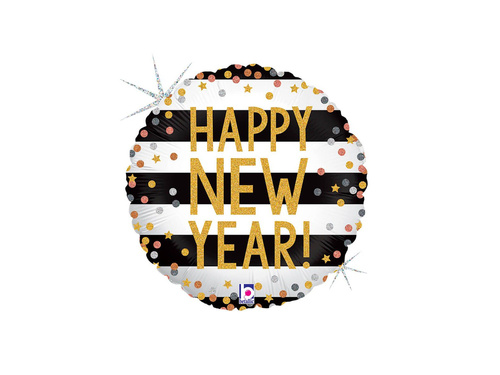 Balon rotund din folie Happy New Year - 14" - 1 buc.
