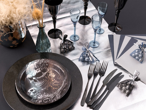 Pânză de masă decorativă 3in1 - argintiu metalic - 40 cm x 4,8 m - 1 buc.