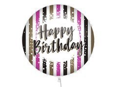 Balon de folie cu dungi Happy Birthday - 46 cm - 1 buc.