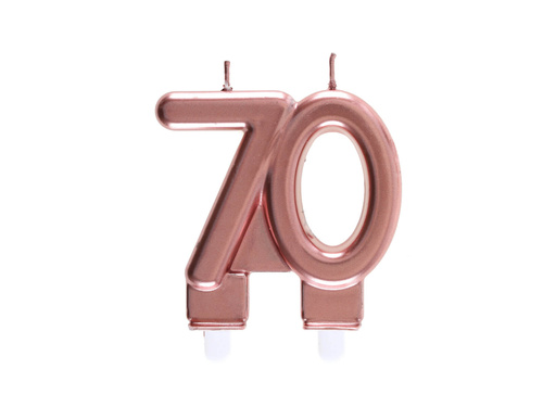 70th lumânare aniversare aur roz - 7.5 cm - 1 buc.