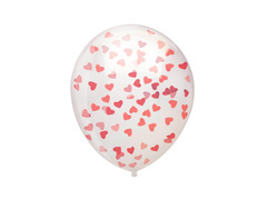 Baloane transparente cu confetti Inimi roșu - 30 cm - 100 buc.
