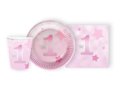 Set de hârtie pentru petrecerea aniversară Stars roz - 44 buc.