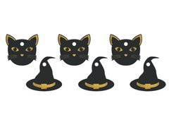 Pandantive pentru sticle cu panglică Vrăjitoarea și pisica - 12 buc.