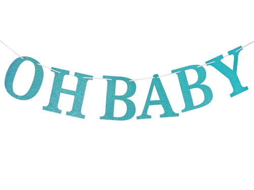 Oh Baby baby shower banner albastru cu sclipici - 300 cm - 1 buc.