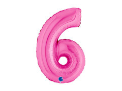 Balon cu numărul 6 din folie fuchsia - 14" - 1 buc.