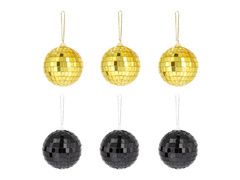 Bile disco cu oglindă aurie și neagră - 7 cm - 6 buc.