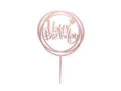 Plexiglas topper pentru tort Happy Birthday roz - 1 buc.