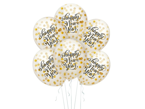 Baloane transparente Happy New Year cu confetti - 30 cm - 100 buc.
