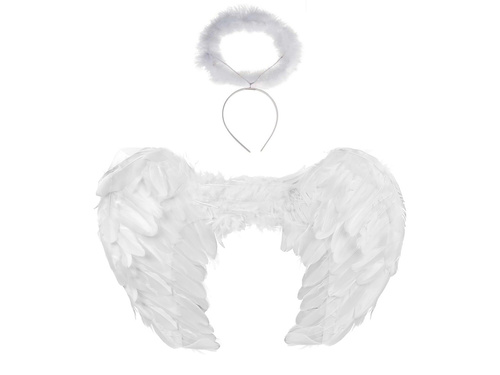 Set de aripi de înger alb 48 x 28 cm și Aureole