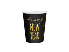 Pahare de Anul Nou fericit negru - 220 ml - 6 buc.