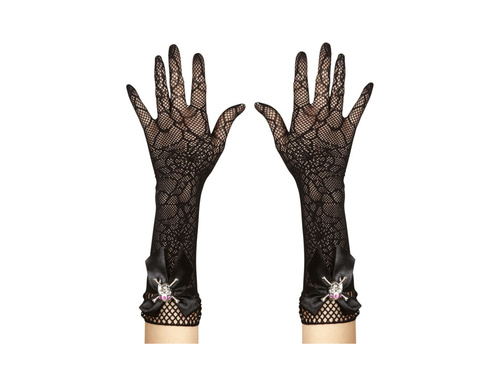 Mănuși craniene cu strass și plasă păianjen - 33 cm