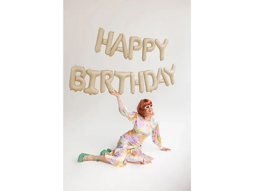 Balon cu folie Happy Birthday bej mat - 340 x 35 cm
