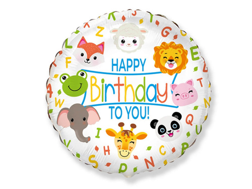 Balon din folie Happy Birthday Animals - 45 cm - 1 buc.