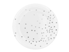 Farfurii de hârtie albe cu buline argintii - 23 cm - 6 buc.
