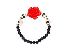Brățară cu trandafiri roșii și cranii albe
