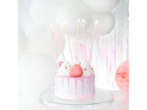 Lumânări aniversare lungi roz - 15 cm - 8 buc.