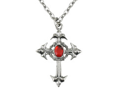 Colier gotic cu cruce cu piatră roșie - 1 buc.