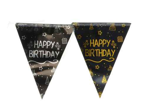 Happy Birthday banner negru - 400 cm - 1 buc.