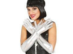 Mănuși lungi de carnaval argintii - 44 cm.