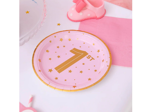 Farfurii de hârtie roz pentru ziua de naștere - 18 cm - 6 buc.