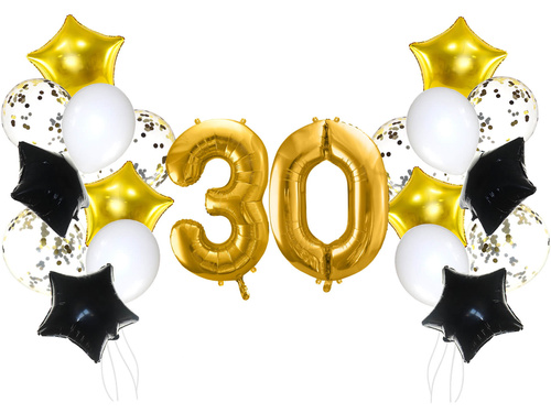 Set baloane aniversare 30 de ani aurii și negre - 21 buc.