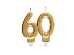 Lumânare aurie aniversară 60 de ani - 7,5 cm - 1 buc.
