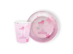 Set de hârtie pentru petrecerea aniversară Stars roz - 24 buc.