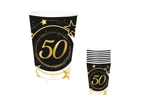 Cupe aniversare 50 de ani negru - 240 ml - 6 buc.