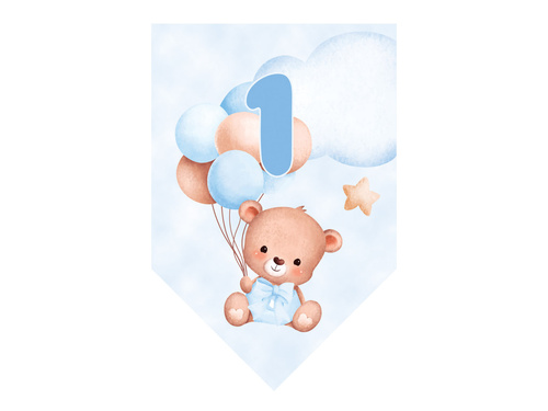 Banner cu stegulețe bleu „Ursuleți cu balonașe” – 5 m – 1 bucată.