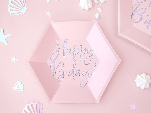 Farfurii aniversare roz strălucitor Happy B'day - 20 cm - 6 buc.