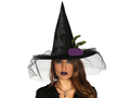 Pălărie de vrăjitoare neagră cu voal pentru Halloween - 1 buc.