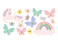 Unicorn și fluture tatuaje lavabile - 15 buc.