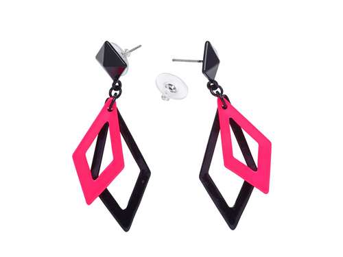 Cercei romboid roz și negru