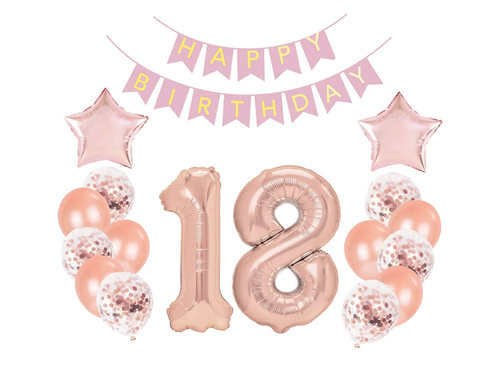 Set baloane pentru a 18-a aniversare aur roz - 17 buc.