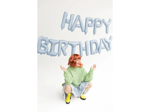 Balon folie Happy Birthday albastru mat - 340 x 35 cm