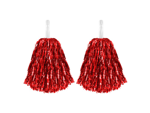Pompoane roșu metalizat pentru majorete - 2 buc.