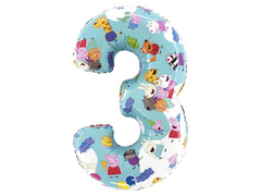 Număr 3 Peppa Pig balon de folie - 45x75 cm - 1 buc.