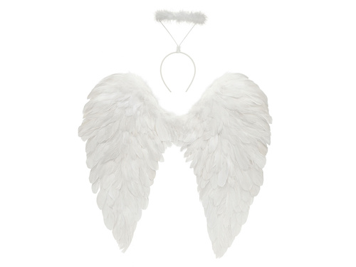 Set de aripi de înger alb 60 x 60 cm și Aureole