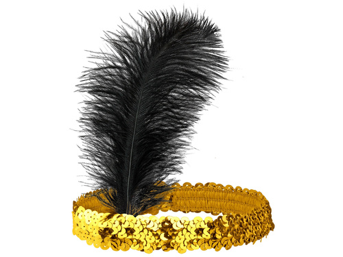 Bentiță retro aurie cu pene și paiete - 1 buc.