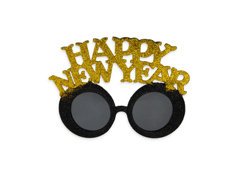 Ochelari Happy New Year în negru și auriu - 1 buc.