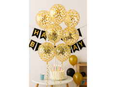 Baloane transparente cu confetti aurii - 30 cm - 5 buc.