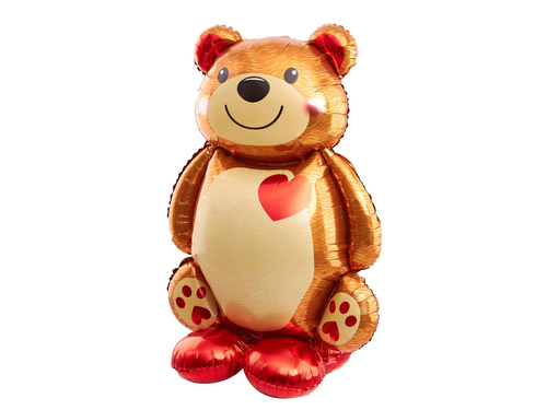 Ursuleț de pluș cu inimă în picioare balon din folie - 91 cm x 65 cm - 1 buc.