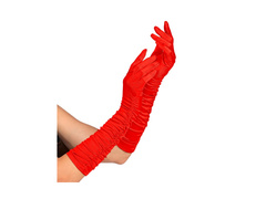 Mănuși roșii din satin plisat din elastan 44 cm