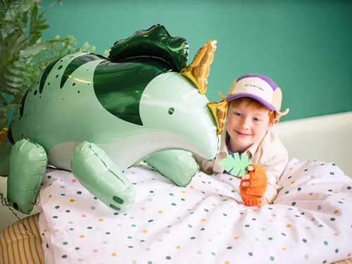 Balon 3D Triceratops din folie verde - 93 x 49 cm - 1 buc.