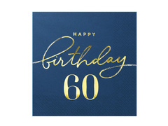 Șervețele pentru a 60-a aniversare albastru marin - 33 cm - 10 buc.