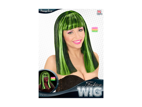 Peruca neagră și verde neon Patsy cu reflexii