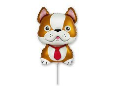Balon cu băț din folie maro Bulldog - 32 x 23 cm - 1 buc.