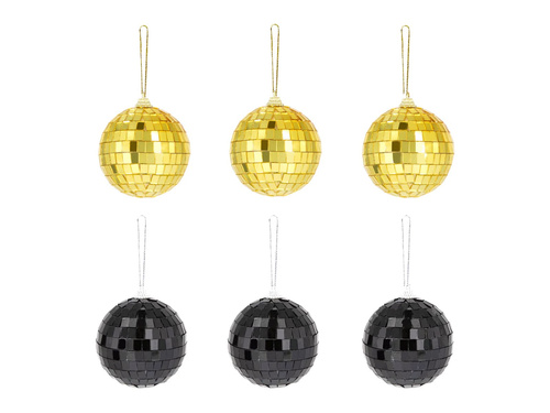 Bile disco cu oglindă aurie și neagră - 7 cm - 6 buc.