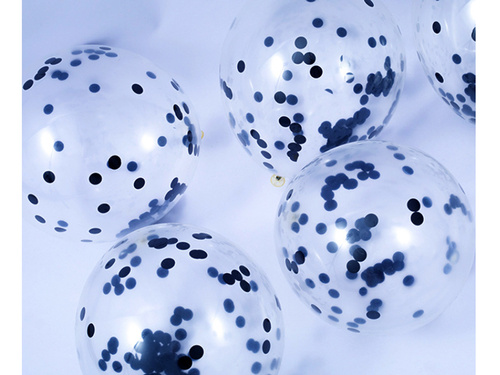 Baloane transparente cu confetti negru - 30 cm - 5 buc.
